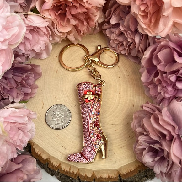 Pink and Red Crystal High Heel Boot Keychain Charm - Picture 13 of 14